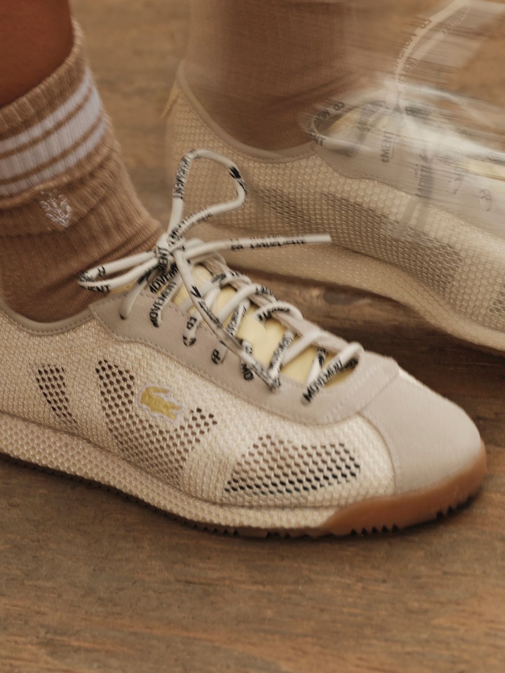 NWT FP Movement Lacoste Women’s Cream & Yellow Mesh Suede Club Low Sneakers - Picture 5 of 16